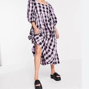 Collusion ASOS oversized garden midi plaid dress sz 8